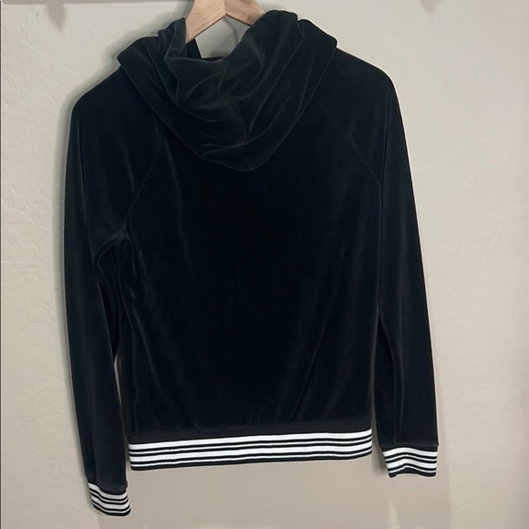 Juicy Couture Jacket Black Velour Zip-Up Vintage Y2K Track Bling Stripe Hoodie - Picture 4 of 13